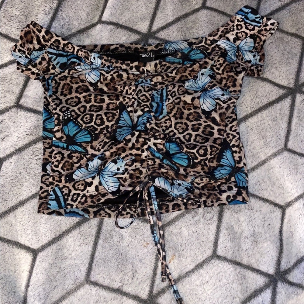 Blue butterfly crop top.